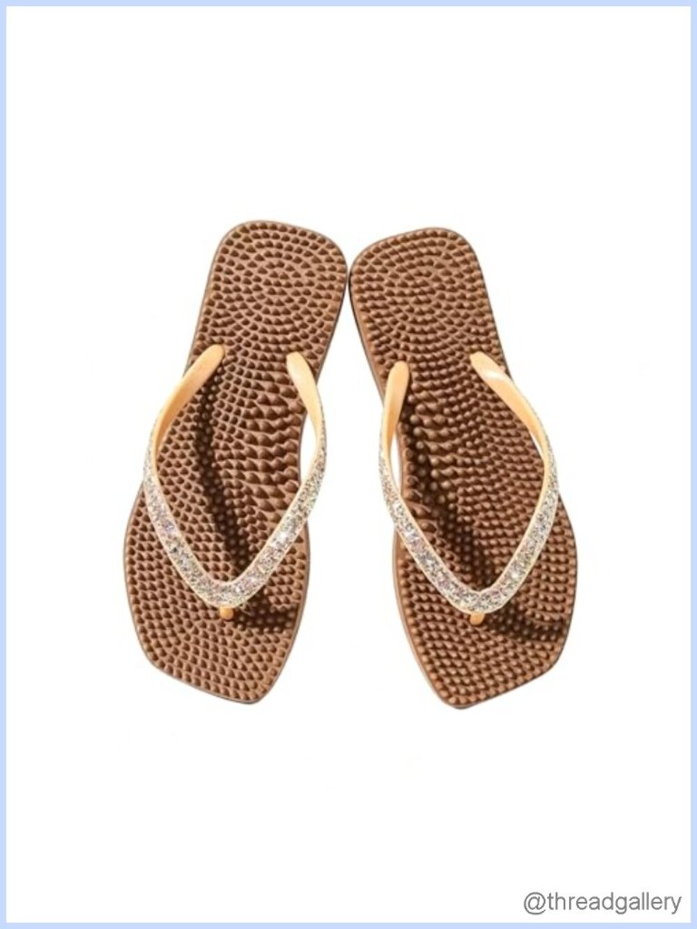 Women's Square Toe Flip Flops Crystal Bling Beach Sandals Slip On